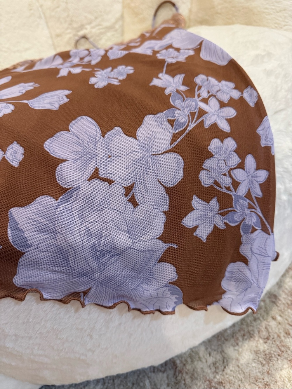 Women’s Lace Trim Floral Slip Dress — Brown & Lilac - Picture 3 of 5
